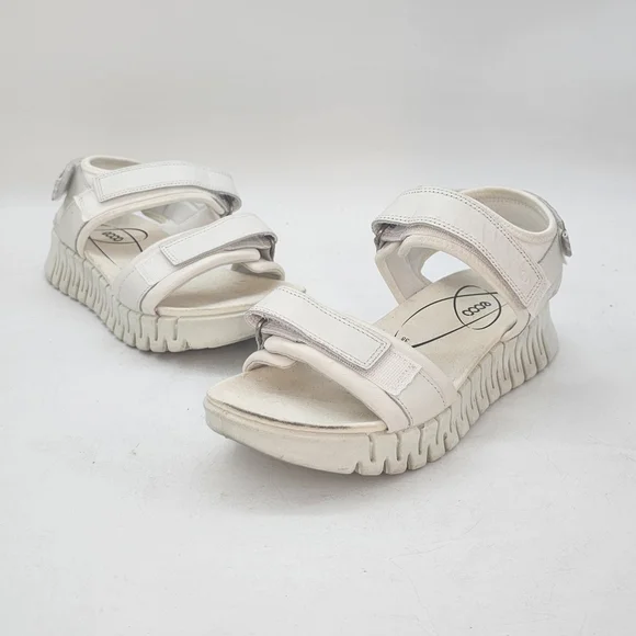 Ecco Gruuv Sol White Leather Sandals 38 7 7.5 Comfort Walking Travel Minimalist - Picture 2 of 9